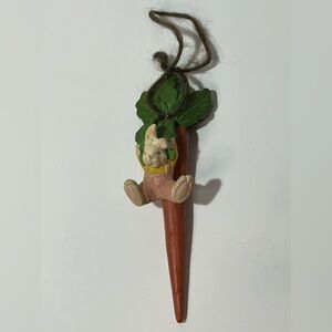 VTG Easter Bunny Rabbit Figurine Laying Down on Carrot Easter Wood